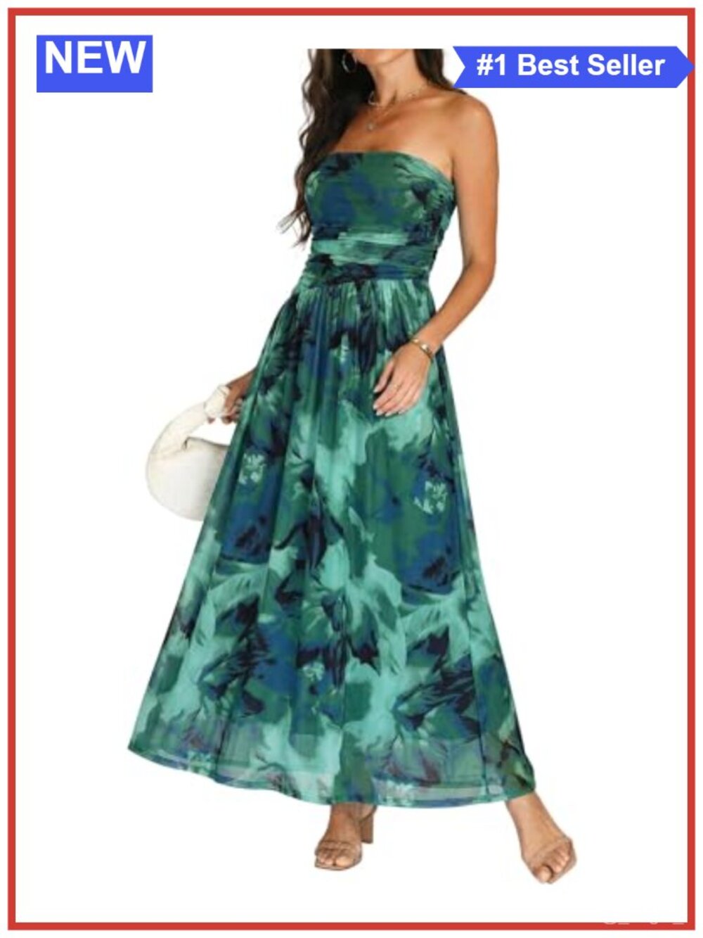 Women's Mesh Maxi Formal Wedding Guest Dress, Strapless Sleeveless Flow